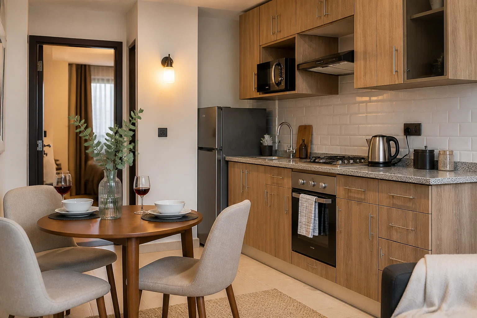 Modern apartment kitchen and dining area